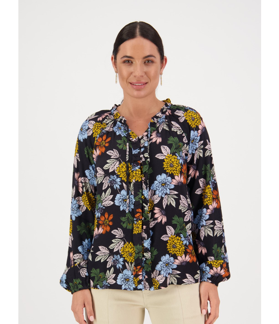 Vassalli V Neck Top with Front Frill and Ties