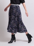 Foil Print Skirt with Contrast Waistband