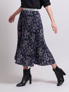 Foil Print Skirt with Contrast Waistband-style-MCRAES