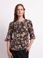 Foil Gathered Floral Scoop Hem Top