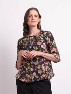 Foil Gathered Floral Scoop Hem Top