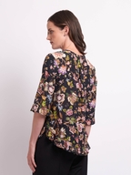 Foil Gathered Floral Scoop Hem Top