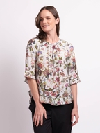 Foil Gathered Floral Scoop Hem Top