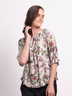 Foil Gathered Floral Scoop Hem Top