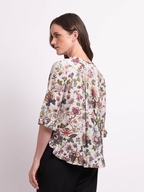 Foil Gathered Floral Scoop Hem Top