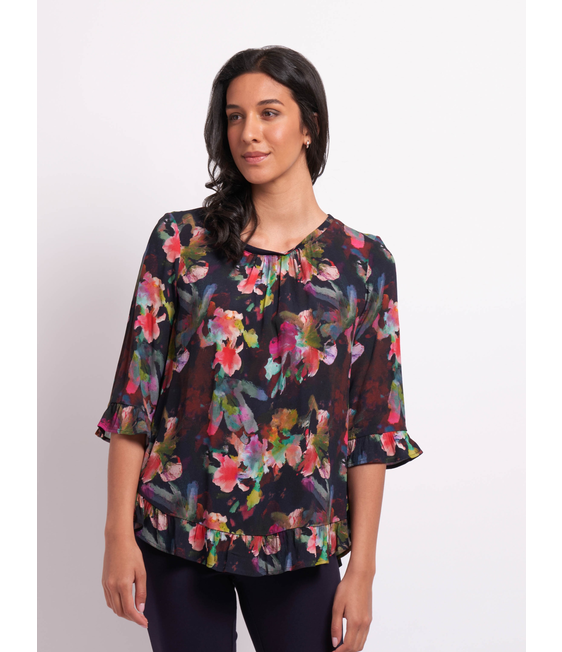 Foil Gathered Scoop Hem Top