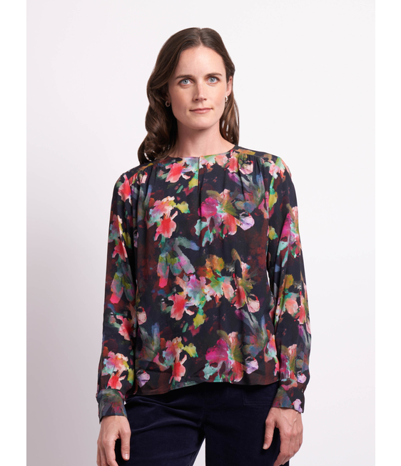 Foil Gathered Yoke Top