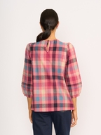 Memo Volume Sleeve Check V Neck Top