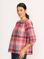 Memo Volume Sleeve Check V Neck Top