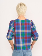 Memo Volume Sleeve Check V Neck Top