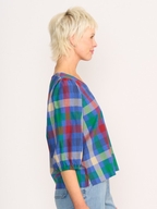 Memo Volume Sleeve Check V Neck Top