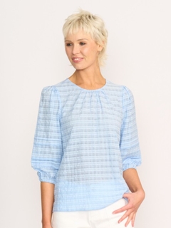 Memo Pintuck Volume Sleeve Check Top-style-MCRAES