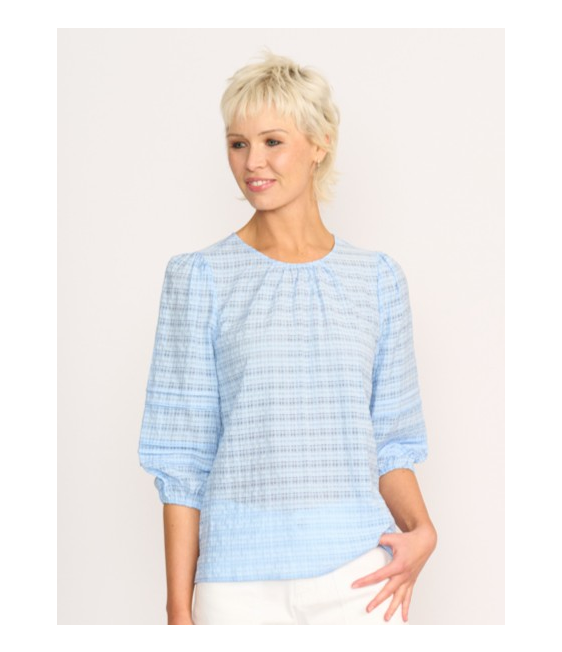 Memo Pintuck Volume Sleeve Check Top