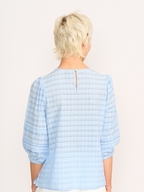 Memo Pintuck Volume Sleeve Check Top