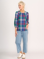 Memo Pintuck Volume Sleeve Check Top