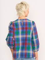 Memo Pintuck Volume Sleeve Check Top