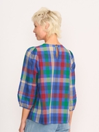 Memo Pintuck Volume Sleeve Check Top