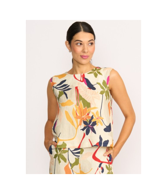Foil Sleeveless Pleat Back Linen Top