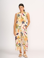 Foil Sleeveless Pleat Back Linen Top
