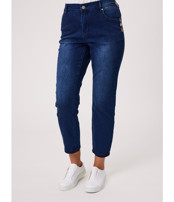 Classified Knit Denim 7/8 Jean with Brooch Detail