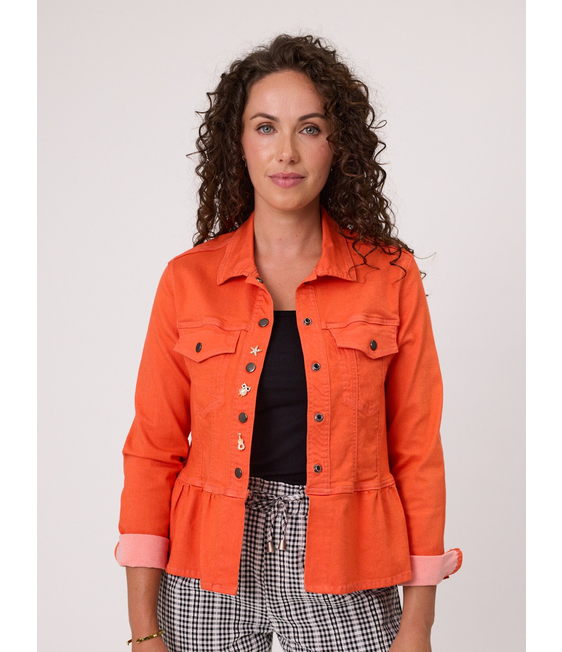Classified Stretch Drill Jacket with Brooch Detail