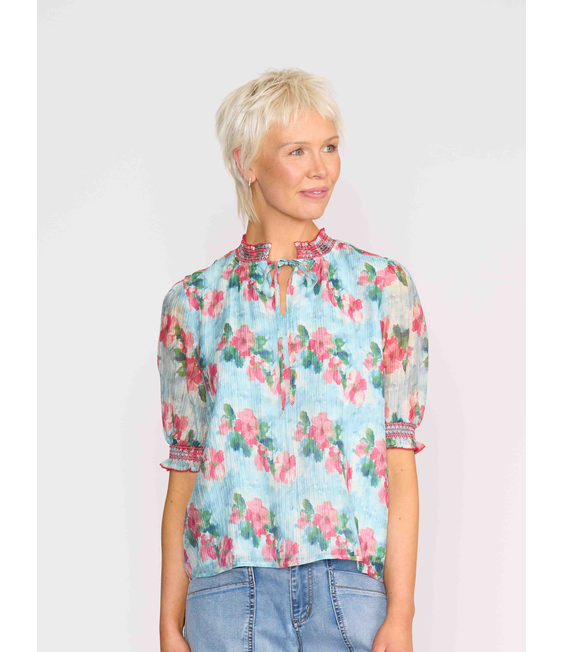 Memo Shirred Short Sleeve Blouse