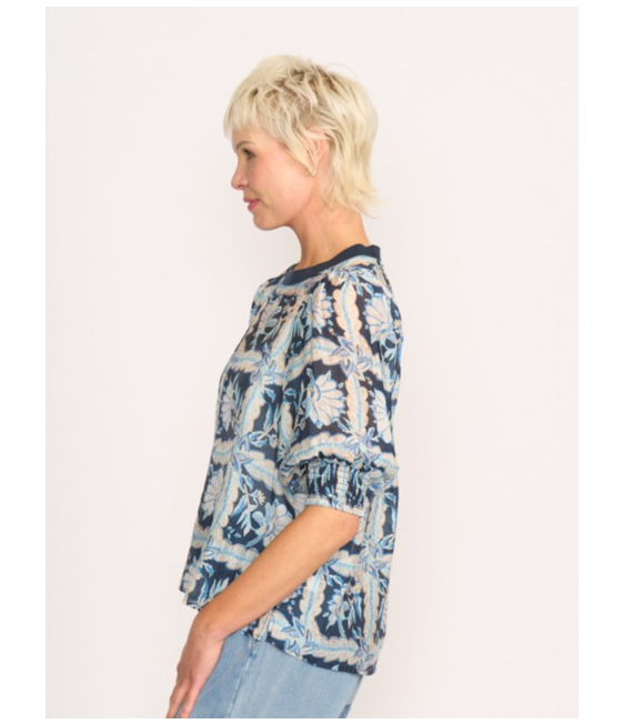 Memo Rib Trim Blouse