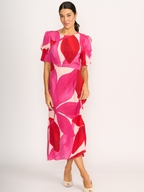 Foil Gathered Sleeve Dress
