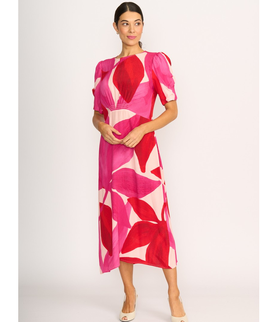 Foil Gathered Sleeve Dress