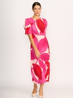 Foil Gathered Sleeve Dress