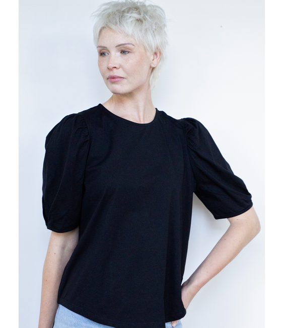 White on Black Button Back Top