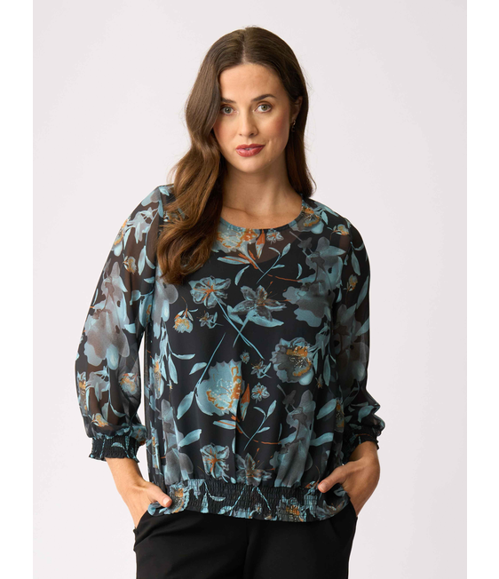 Memo Chiffon Shirred Detail Top