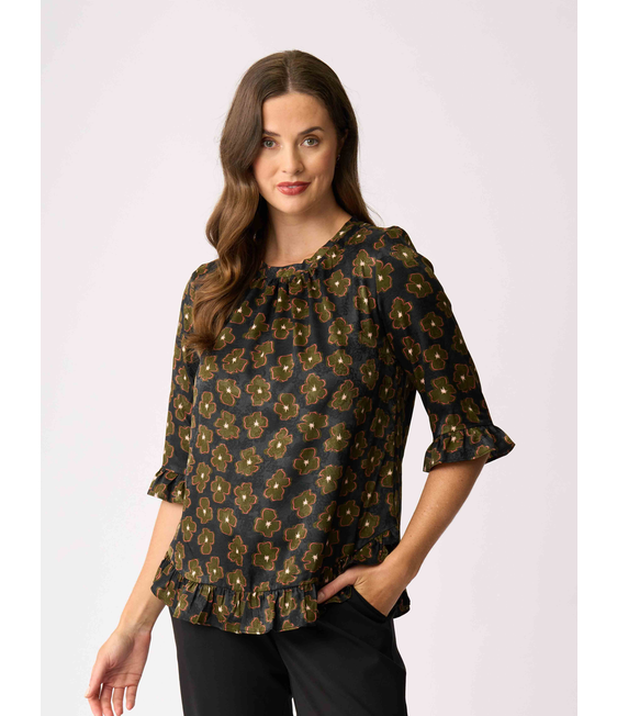 Foil Gathered Scoop Hem Top