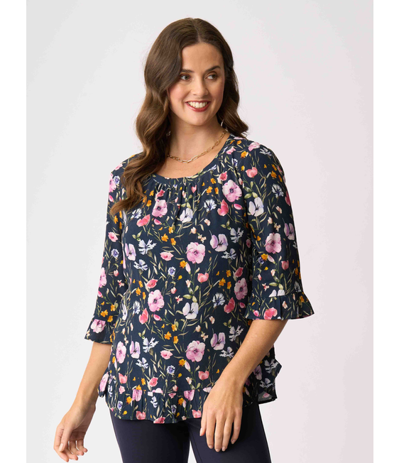 Foil Gathered Scoop Hem Top