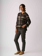 Foil Ruffle Neck Scoop Hem Top