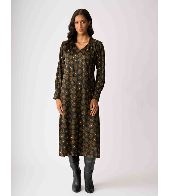 Foil Shirred Shoulder Dress