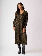 Foil Shirred Shoulder Dress