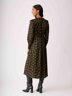 Foil Shirred Shoulder Dress