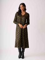 Foil Shirred Shoulder Dress