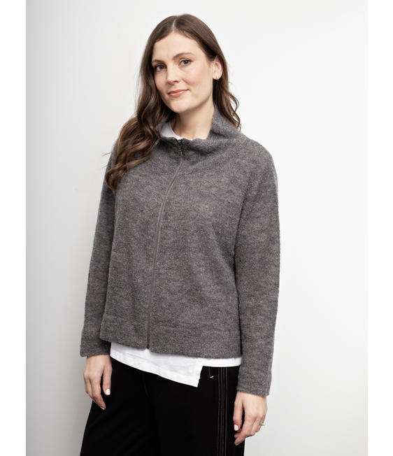 White on Black Boucle Zip Jacket
