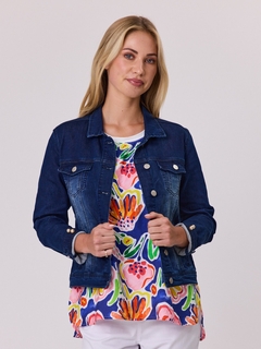 Classified Stretch Denim Jacket with Pearl Trim-style-MCRAES
