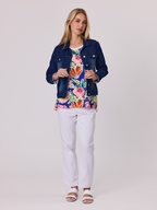 Classified Stretch Denim Jacket with Pearl Trim