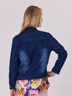 Classified Stretch Denim Jacket with Pearl Trim