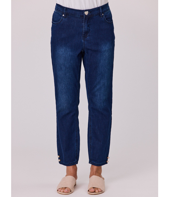 Classified Knit Denim 7/8 Jean with Button Heart Pearl Trim 