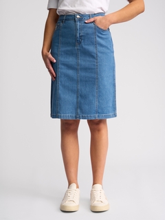 Vassalli Contrast Stitch Denim Skirt-style-MCRAES