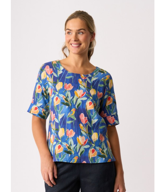 Foil Linen Pleat Back Top