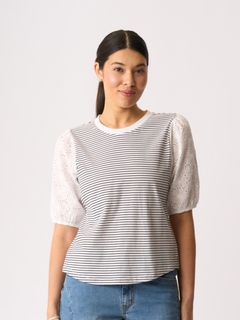 Memo Broderie Sleeve Top-style-MCRAES